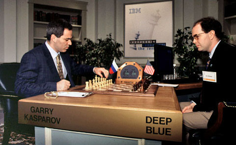Deep Blue, ve Rus satranç ustası Garry Kasparov maçından bir fotoğraf 