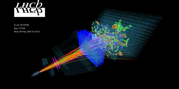 Sezonun ilk proton-proton çarpışması sonrası detektörün yakaladığı görüntü. (Telif: CERN/LHCb)
